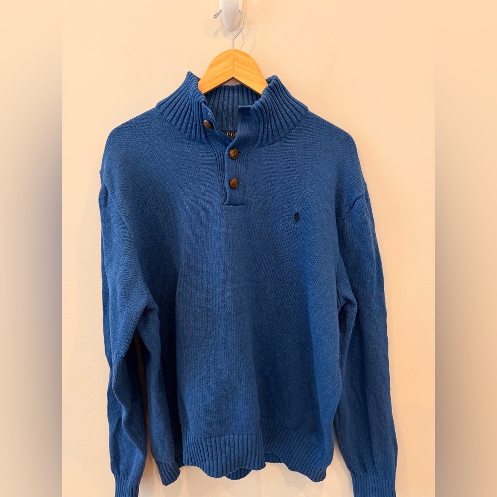 Polo Ralph Lauren Mens XXL Blue‎ Shawl Collar Button Sweater Cotton Knit